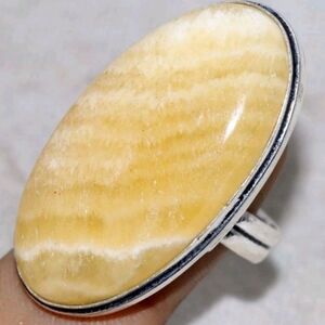 Yellow Calcite Gemstone 925 Sterling Silver Handmade Ring
